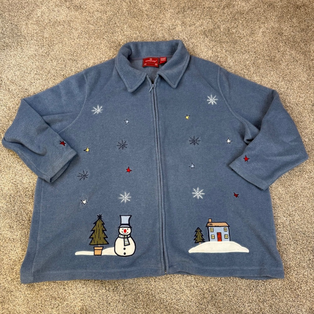 Holiday Lodge NorthCrest Blue‎ Fleece Snowman Winter Jacket Plus Size 26W 28W